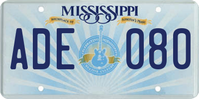 MS license plate ADE080