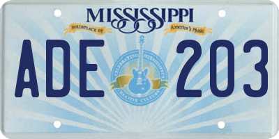 MS license plate ADE203