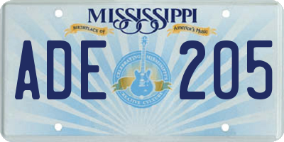 MS license plate ADE205