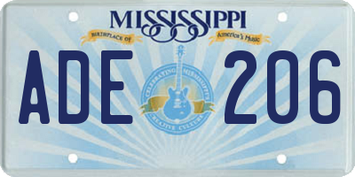 MS license plate ADE206
