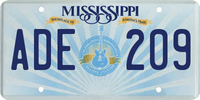 MS license plate ADE209