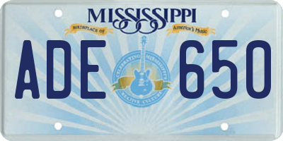 MS license plate ADE650