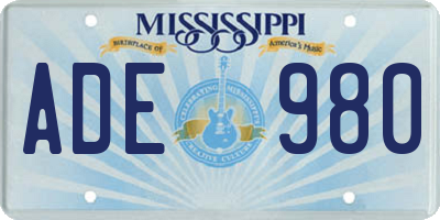 MS license plate ADE980