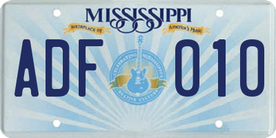 MS license plate ADF010