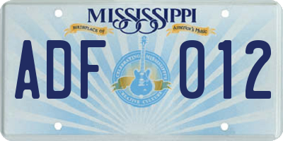 MS license plate ADF012