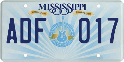 MS license plate ADF017