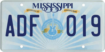 MS license plate ADF019