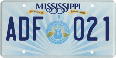 MS license plate ADF021