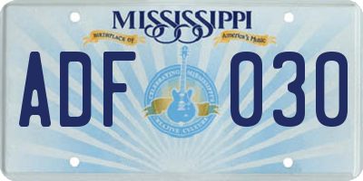 MS license plate ADF030