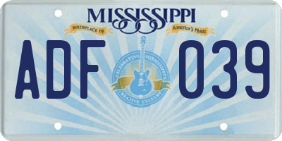 MS license plate ADF039