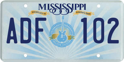 MS license plate ADF102