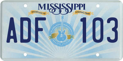 MS license plate ADF103