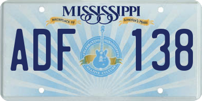 MS license plate ADF138