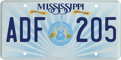 MS license plate ADF205