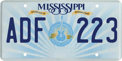 MS license plate ADF223
