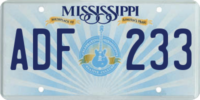 MS license plate ADF233