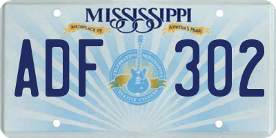 MS license plate ADF302