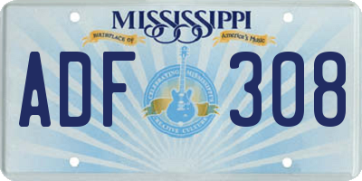 MS license plate ADF308