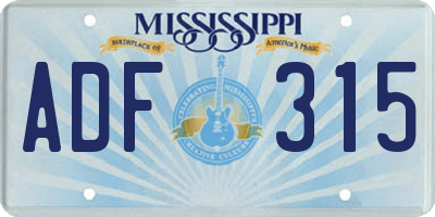MS license plate ADF315