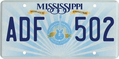MS license plate ADF502