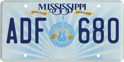 MS license plate ADF680