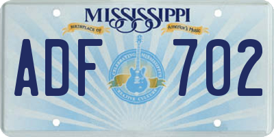 MS license plate ADF702