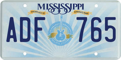 MS license plate ADF765