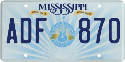 MS license plate ADF870