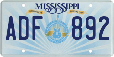 MS license plate ADF892