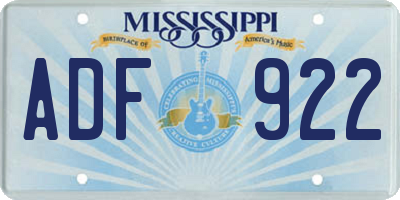 MS license plate ADF922