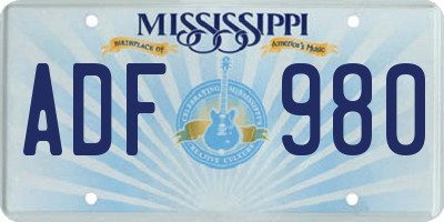 MS license plate ADF980