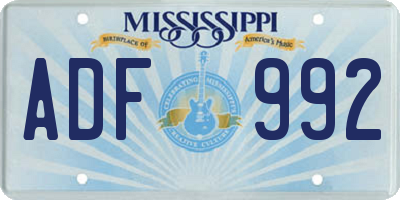 MS license plate ADF992
