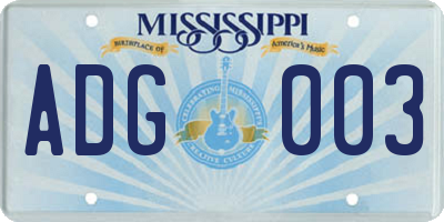 MS license plate ADG003