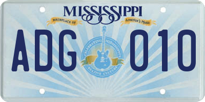 MS license plate ADG010