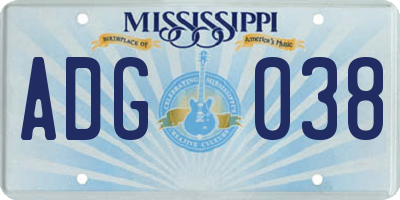 MS license plate ADG038