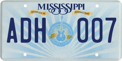 MS license plate ADH007