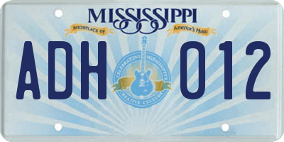 MS license plate ADH012