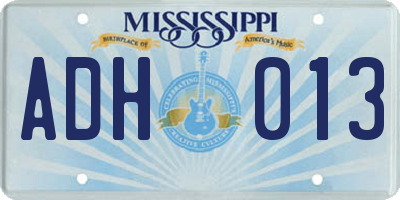 MS license plate ADH013