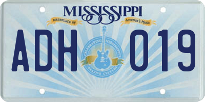 MS license plate ADH019