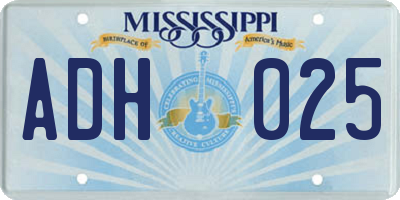 MS license plate ADH025