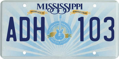 MS license plate ADH103