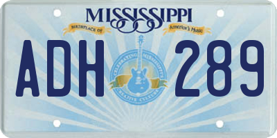 MS license plate ADH289