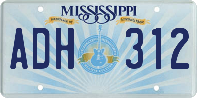 MS license plate ADH312