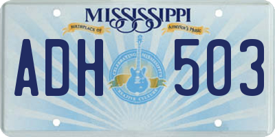 MS license plate ADH503