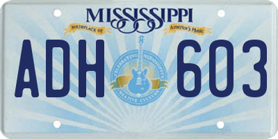 MS license plate ADH603