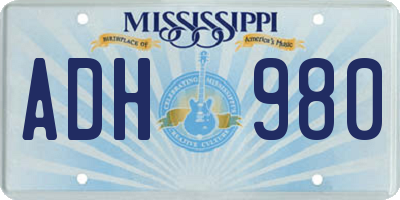 MS license plate ADH980