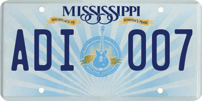 MS license plate ADI007