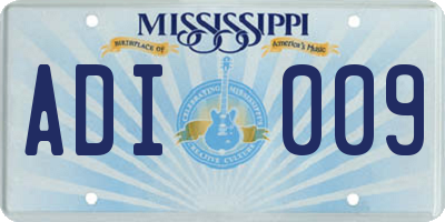 MS license plate ADI009
