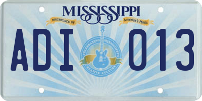 MS license plate ADI013