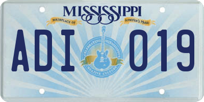 MS license plate ADI019